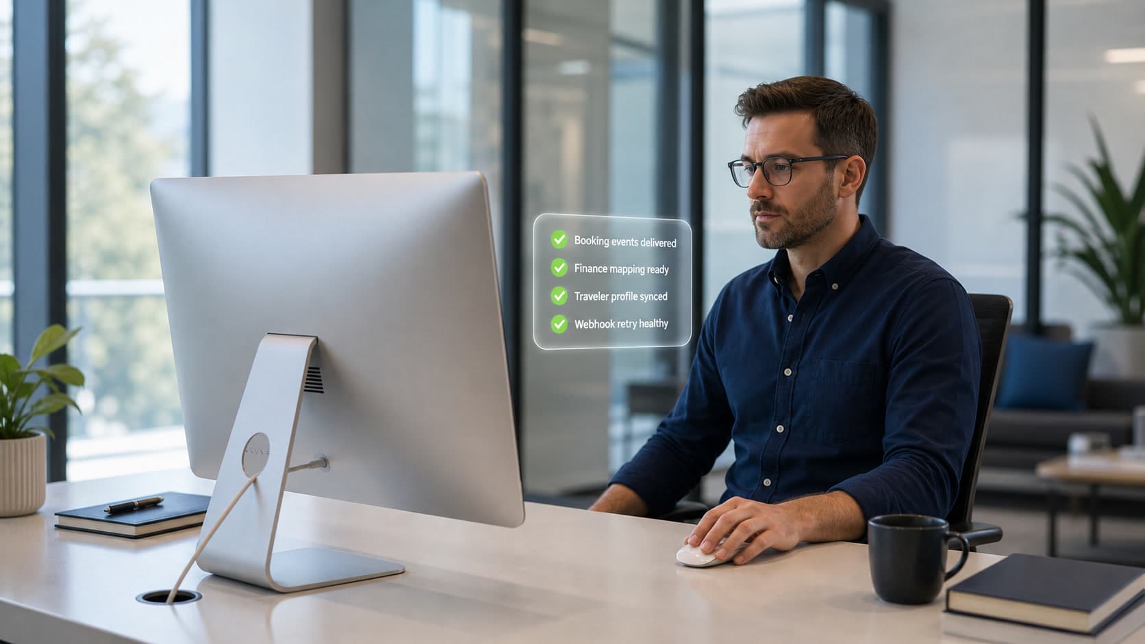 Enterprise travel systems connected through integrations and webhooks
