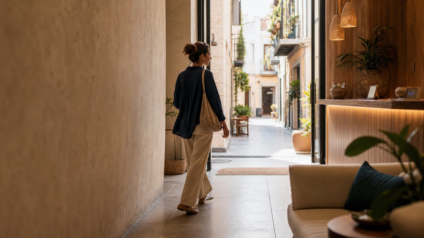 Traveler reviewing stay options for a planned destination